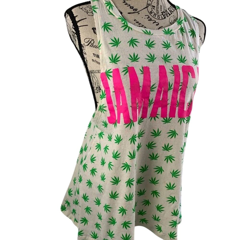 Jamaica Sun Kissed Island Women's Small Tank Top Racerback Pink Green Weed
